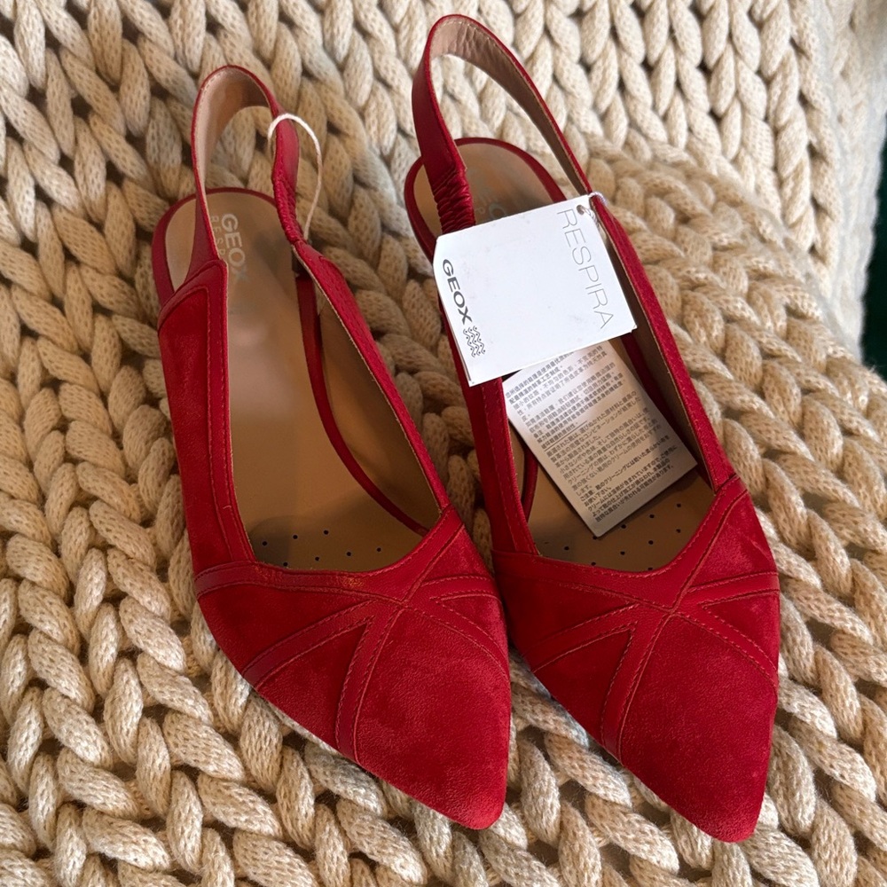 Geox Red Pointed Toe Slingback Heels